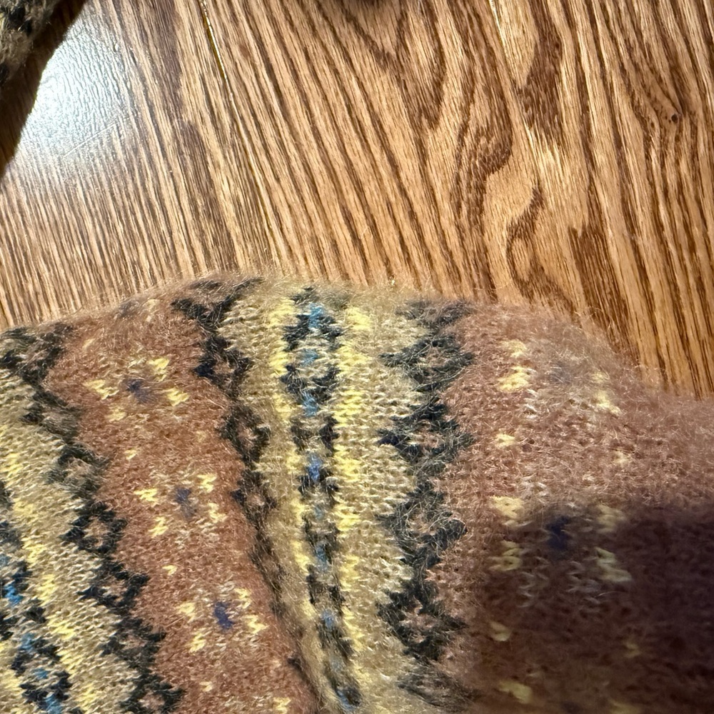 Doen Fran Mohair/Merino Fair Isle Wool Sweater - Brown, Cream, Green size Small - Picture 8 of 12